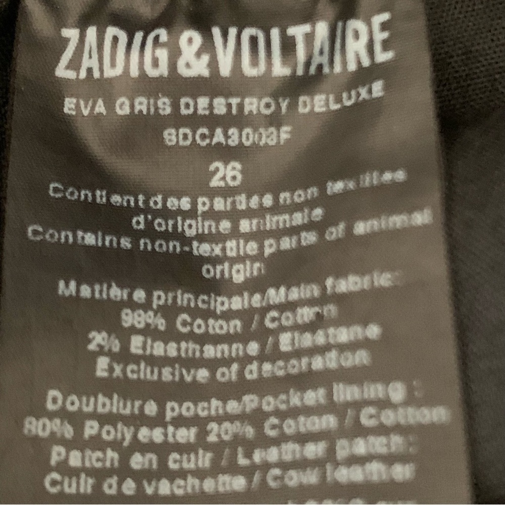 ZADIG & VOLTAIRE Eva Gris Destroy Deluxe Black Skinny Jeans Size 26 - Picture 3 of 16
